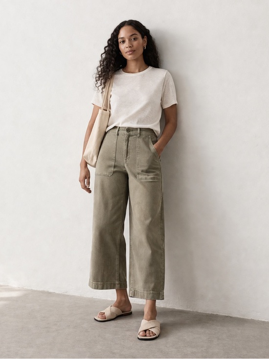 Everlane Pants - Everlane Olive Green Utility Pants with Front Button Size 8